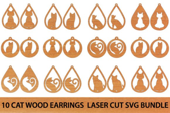 10 Cat Wood Earring Laser Cut Svg Bundle