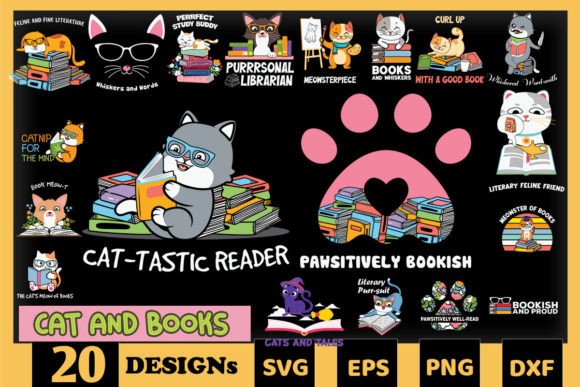 Cat and Books Bundle SVG 20 Designs
