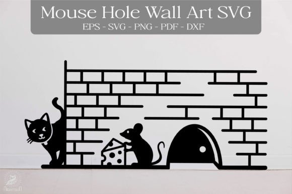 Cat and Mouse Hole Wall Art SVG