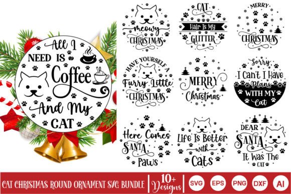 Cat Christmas Round Ornament Svg Bundle