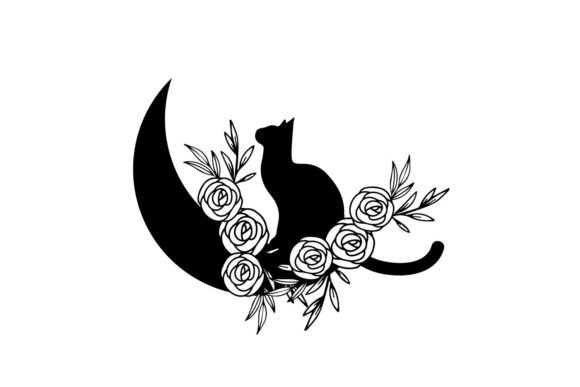 Cat Floral Moon Svg