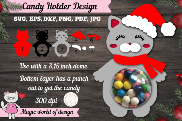 Cat in Santa Hat Dome Candy Holder Svg