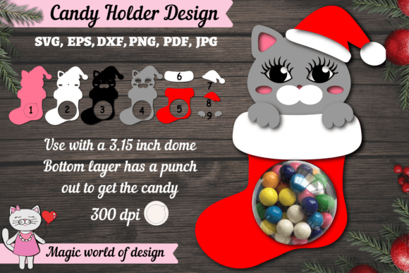 Cat in Santa's Sock Candy Dome Svg