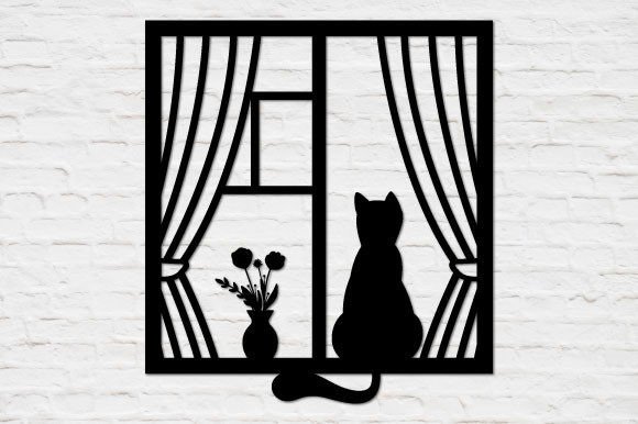 Cat in Window Scene Svg