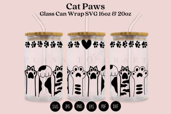Cat Paws Libbey Beer Glass Can Wrap SVG