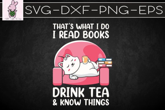 Cat Reads Drinks Tea SVG