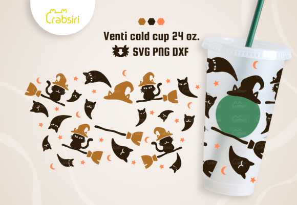 Cat Witch Venti Cold Cup 24oz SVG