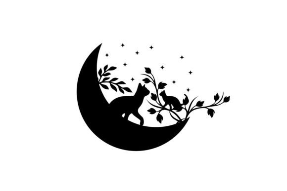 Cat with Floral Flower Moon Svg