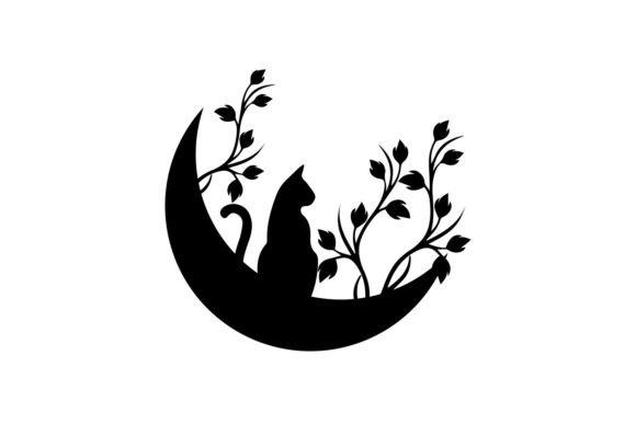 Cat with Flower Moon Svg