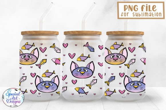 Colorful Cat and Fish Ombre 16oz Svg
