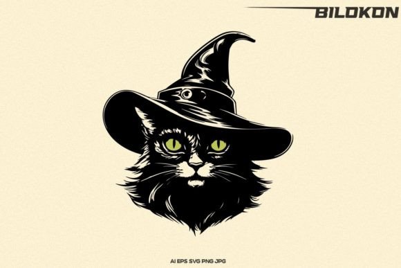 Halloween Cat in Witch Hat Vector SVG
